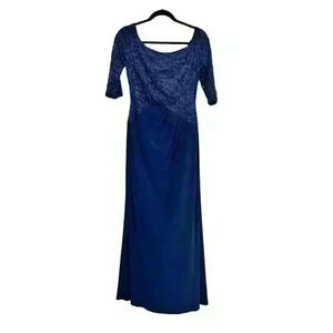LAUREN Ralph Lauren Evening Gown Formal Wedding Size 8 Navy Blue Sequin NWT